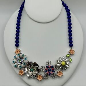Unique Blue and Silver Floral Necklace